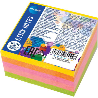 Stick notes 51x51mm 250sheets (5 neon col.), , medium