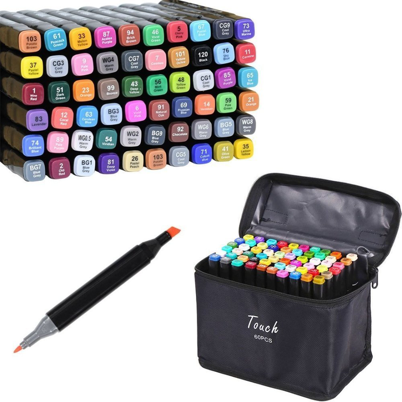 Product image: Σετ επαγγελματικοί μαρκαδόροι ζωγραφικής 60 τεμαχίων με δυο μύτες board και fine, , medium-null