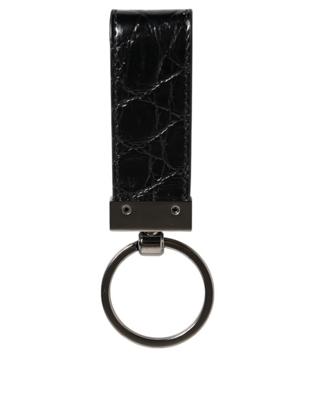 Black leather logo metal ring keychain holder men keyring-null