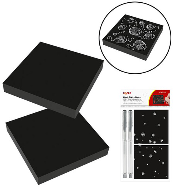 Eagle sticky notes set 75x75mm 100 sh black with 2 pens, , medium-null