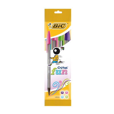 Bic cristal fun &sigma;&epsilon;&tau; 4 &sigma;&tau;&upsilon;&lambda;ό &mu;&epsilon; &zeta;&omega;&nu;&tau;&alpha;&nu;ά &chi;&rho;ώ&mu;&alpha;&tau;&alpha;, &mu;&epsilon;&gamma;ά&lambda;&eta; &mu;ύ&tau;&eta; 1,6mm &gamma;&iota;&alpha; έ&nu;&tau;&omicron;&nu;&eta; &gamma;&rho;&alpha;&phi;ή, , medium