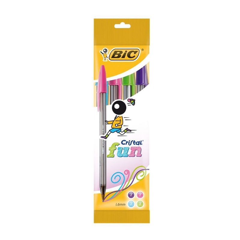 Bic cristal fun &sigma;&epsilon;&tau; 4 &sigma;&tau;&upsilon;&lambda;ό &mu;&epsilon; &zeta;&omega;&nu;&tau;&alpha;&nu;ά &chi;&rho;ώ&mu;&alpha;&tau;&alpha;, &mu;&epsilon;&gamma;ά&lambda;&eta; &mu;ύ&tau;&eta; 1,6mm &gamma;&iota;&alpha; έ&nu;&tau;&omicron;&nu;&eta; &gamma;&rho;&alpha;&phi;ή, , medium-null