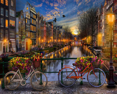 Painting by numbers view of amsterdam canal, , medium