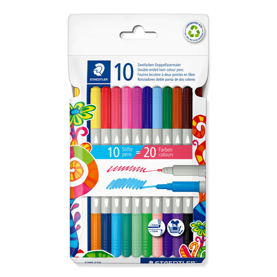 Staedtler double ended twin colour pens set 10 pieces 3280 c10, , medium