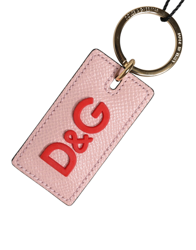 Pink calf leather dg logo metal ring keychain keyring-null