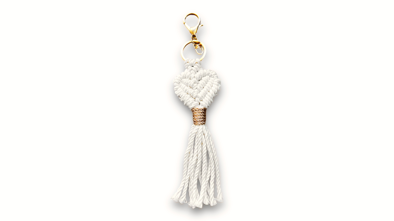 Macram&eacute; heart keychain - ivory, , medium-null