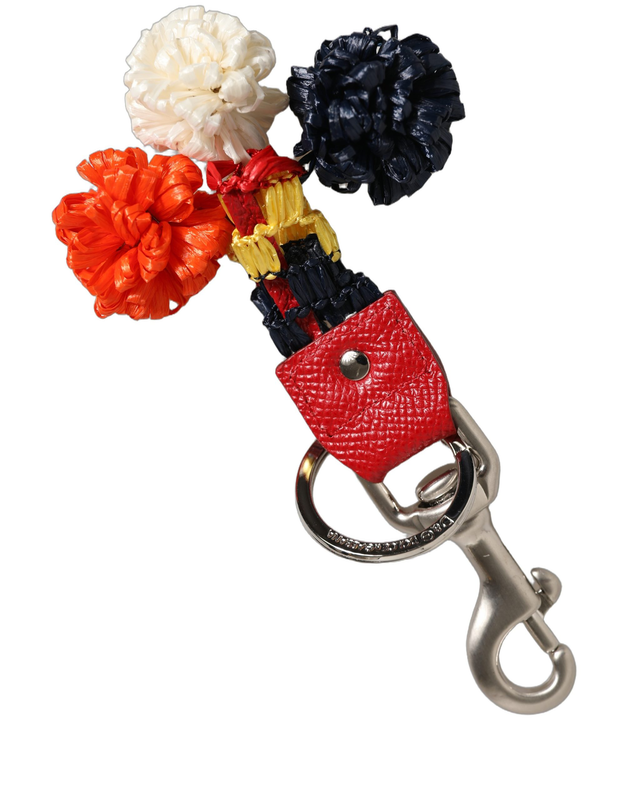 Raffia leather clasp finder chain keyring multicolor-null