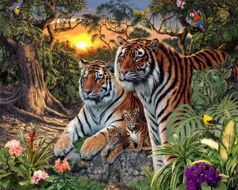 Paint by numbers tiger family 40*50cm without frame, , medium-null