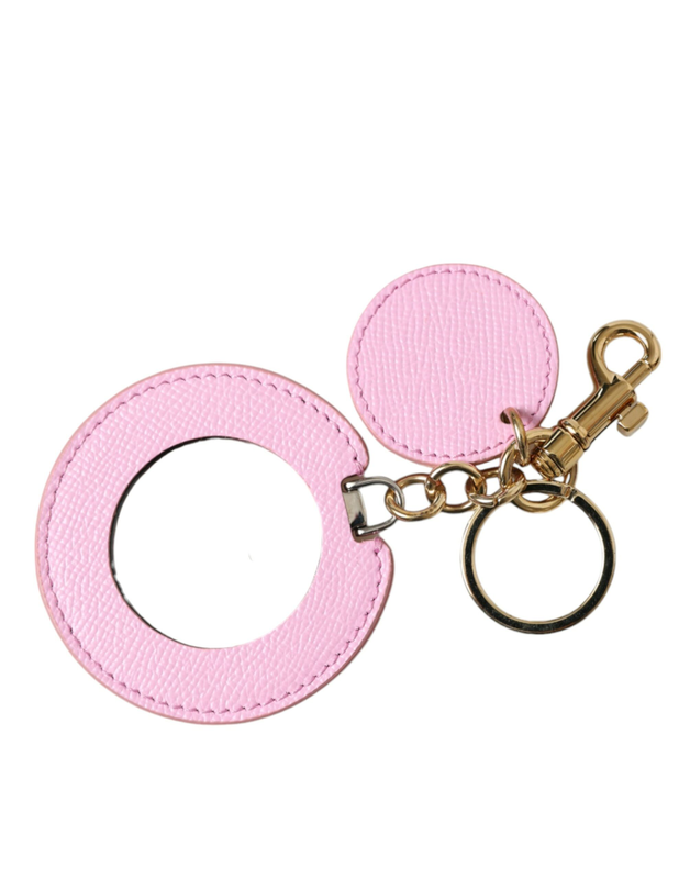 Pink calf leather gold metal logo print keyring keychain-null