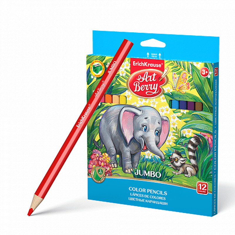 Erichkrause artberry triangular color pencils jumbo with sharpener (12 colors) 32474, , medium-null