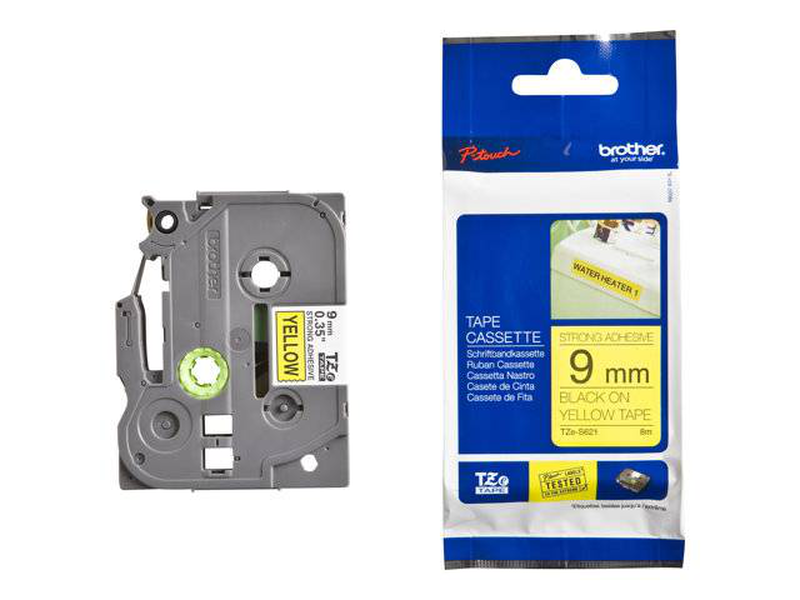 Brother tze-s621 p-touch extra strength laminated label tape 9mm black on yellow 8m for pt-d200 h110 p900-null