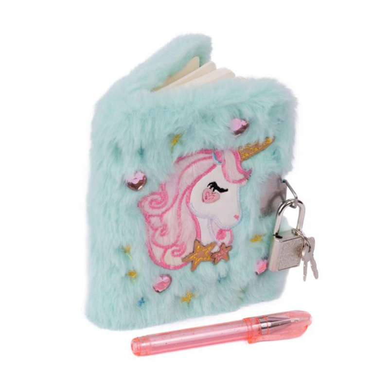 Unicorn furry notebook with pen, , medium-null