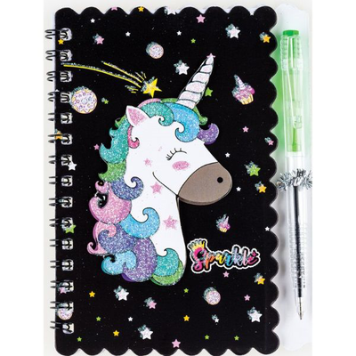 Note book spiral with pen 140x103mm 30sh. "unicorn" (ruled) /opp bag, , medium