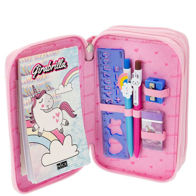 Product image: Κασετίνα σχολική 3 θέσεων girabrilla graffiti με πλήρη εξοπλισμό ροζ, , medium-null