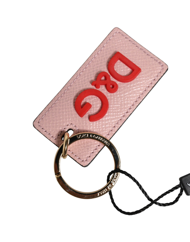 Pink calf leather dg logo metal ring keychain keyring-null
