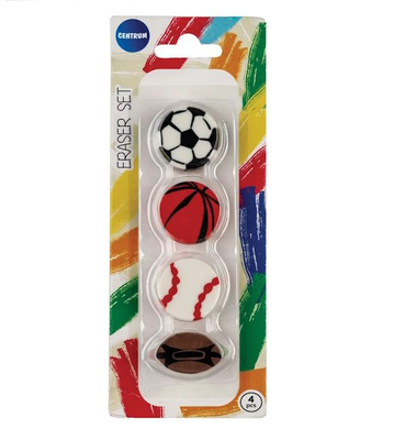 Erasers set balls synthetic rubber 18x7x1.2cm 4pcs /blister, , medium
