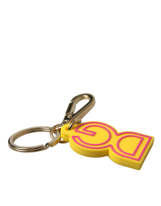 Yellow rubber gold tone metal dg logo keyring keychain-null