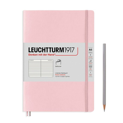 Notebook medium (a5), softcover, 123 numbered pages, powder, ruled