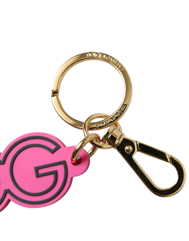 Pink rubber gold tone metal dg logo keyring keychain-null