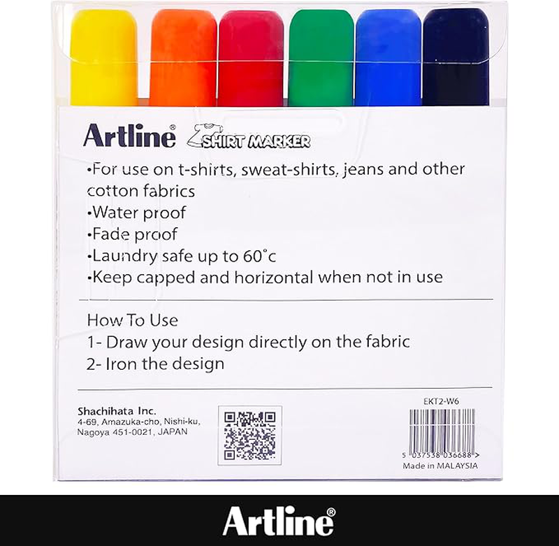 Artline pack of 6 fabric markers for t-shirts, , medium-null