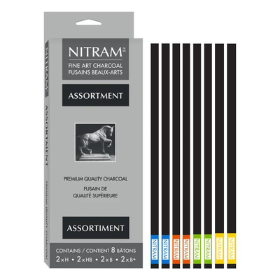 Nitram assorted charcoal sticks - set of 8, Charcoal, medium