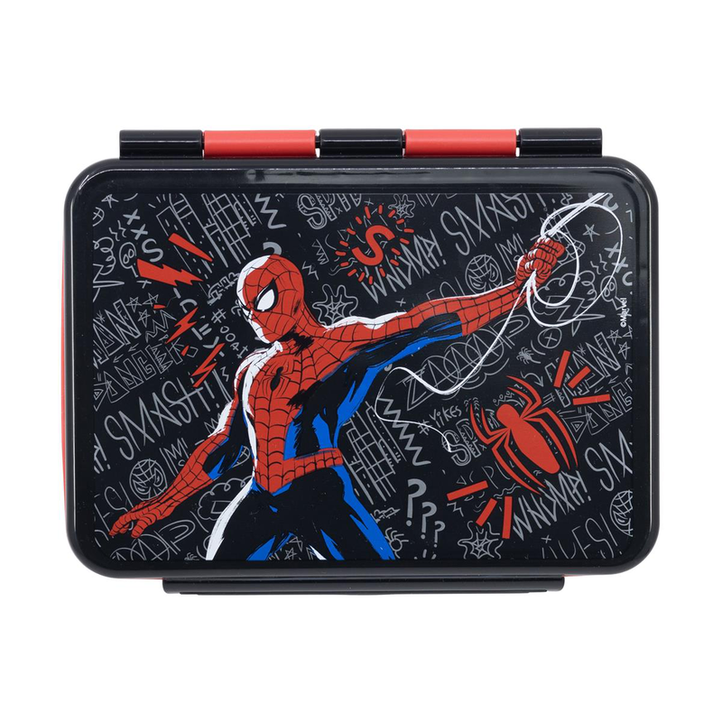 Product image: Stor marvel spiderman black board stainless steel clamp rectangular sandwich box 1100ml, , medium-null