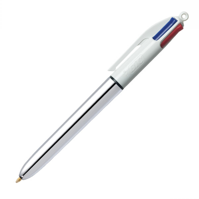 Bic 4 color retractable ballpoint pen with shine silver barrel, , medium
