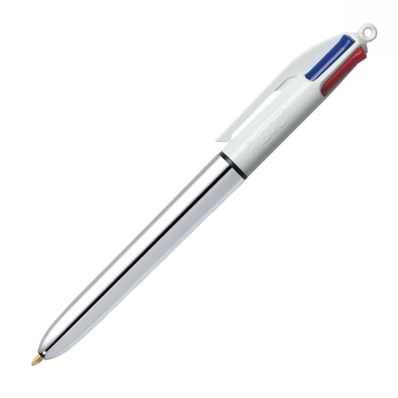 Product image: Bic 4 color retractable ballpoint pen with shine silver barrel, , medium-null