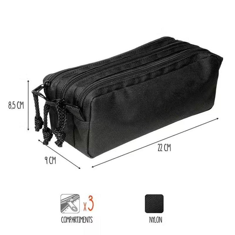 Viquel trizip pencil case with 3 compartments black, , medium-null