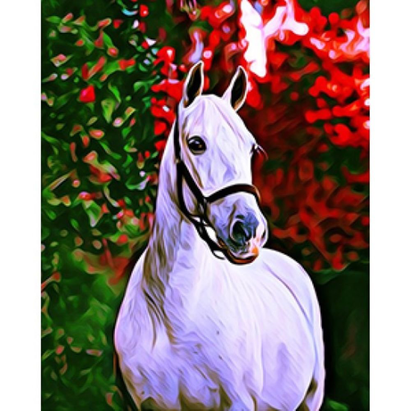Product image: Painting by numbers-white horse with red tree 40x50cm already framed, , medium-null