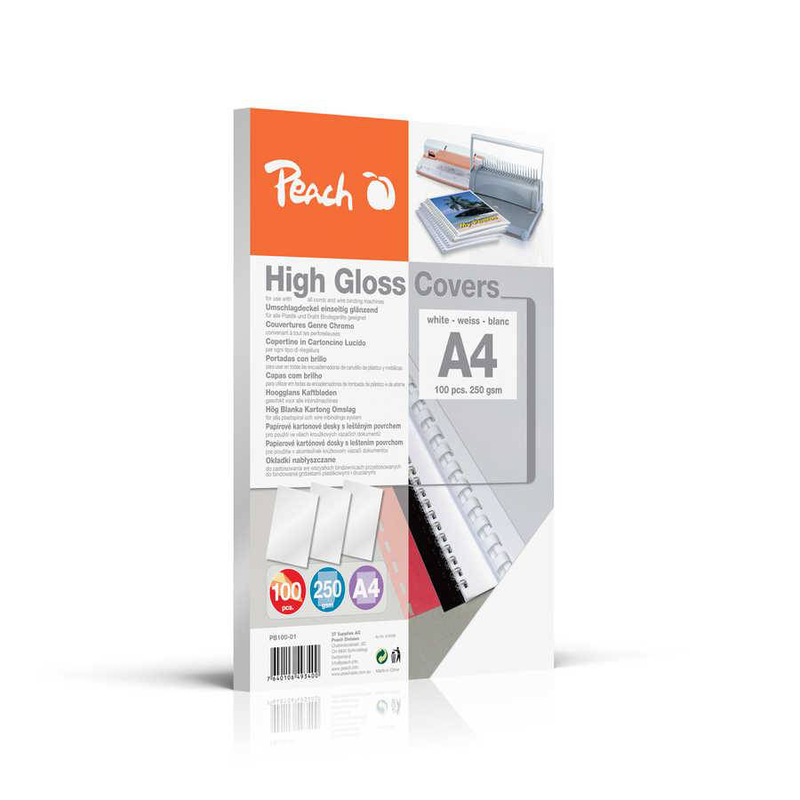 Peach high gloss cover sheets, 250 gsm, a4, white, 100 sheets | 510008, , medium-null