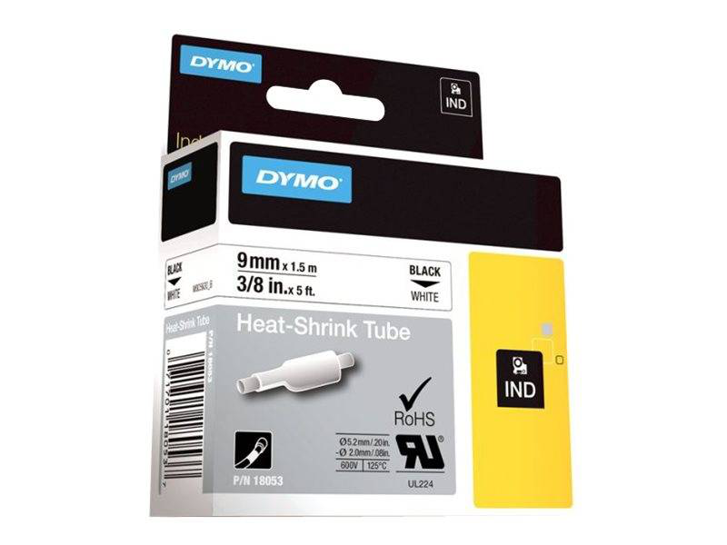 Dymo ind / adhesive / black on white / roll (0.9 cm x 1 m) 1 roll(s) tubing label cartridge / for rhino 4200, 4200 kit, 5200, 5200 hard case kit, , medium-null