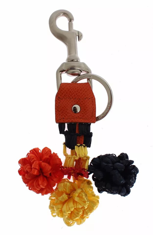Red yellow raffia leather clasp finder keyring keychain-null