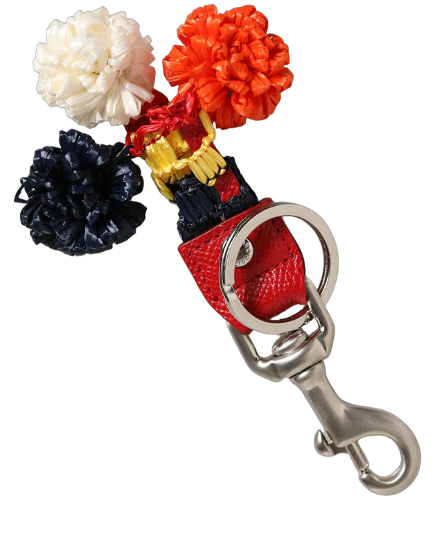 Raffia leather clasp finder chain keyring multicolor-null