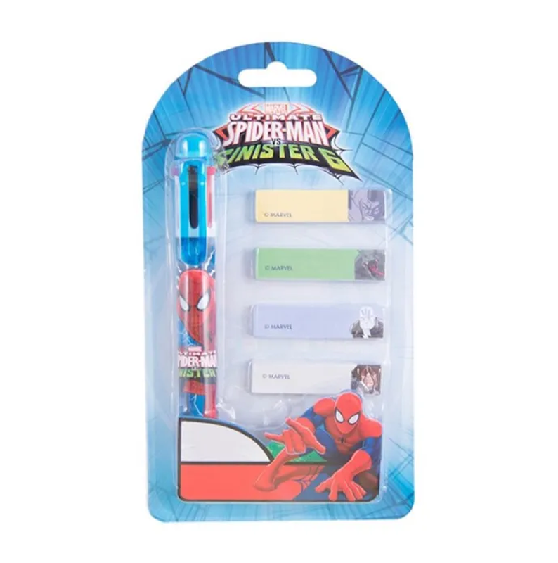 Spiderman 6 colour ball pen with memo stick, , medium-null
