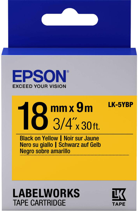 Epson labelworks lk-5ybp / black on yellow / roll (1.8 cm x 9 m) 1 roll(s) label tape / for labelworks lw-1000, 400, 600, 700, 900, k400, z5000, z5010, z700, z710, z900, , medium-null