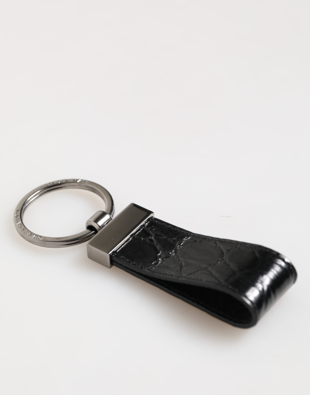 Black leather logo metal ring keychain holder men keyring-null