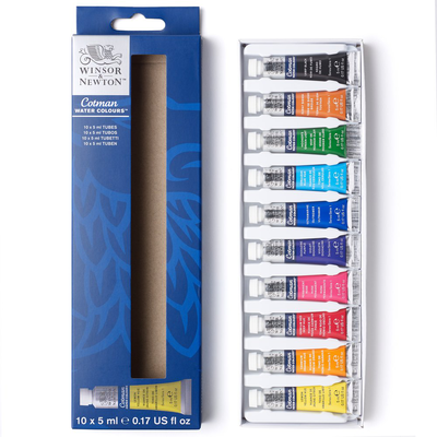 Winsor & newton cotman watercolor paint set, 10 colors, 5ml tubes, , medium
