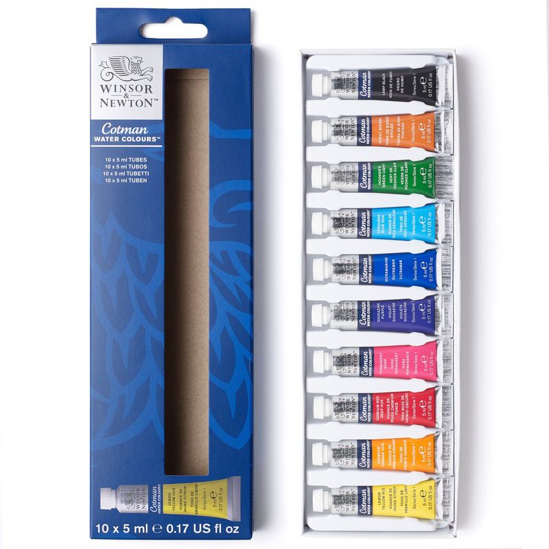 Winsor & newton cotman watercolor paint set, 10 colors, 5ml tubes, , medium-null