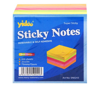 Yidoo sticky notes removable & self-adhesive 3 color 75x75mm 400 sheets, , medium