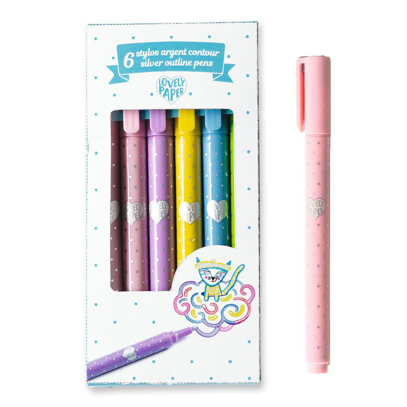 6 silver outline pens, , medium image number null