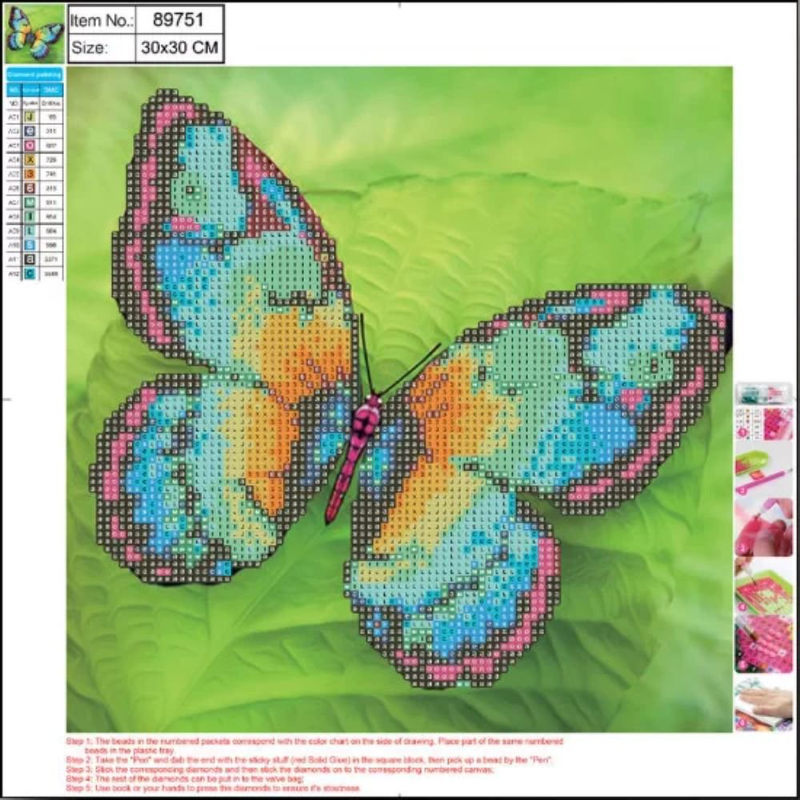 Diamond painting kit butterfly 30*30 cm 5d centrum, , medium-null