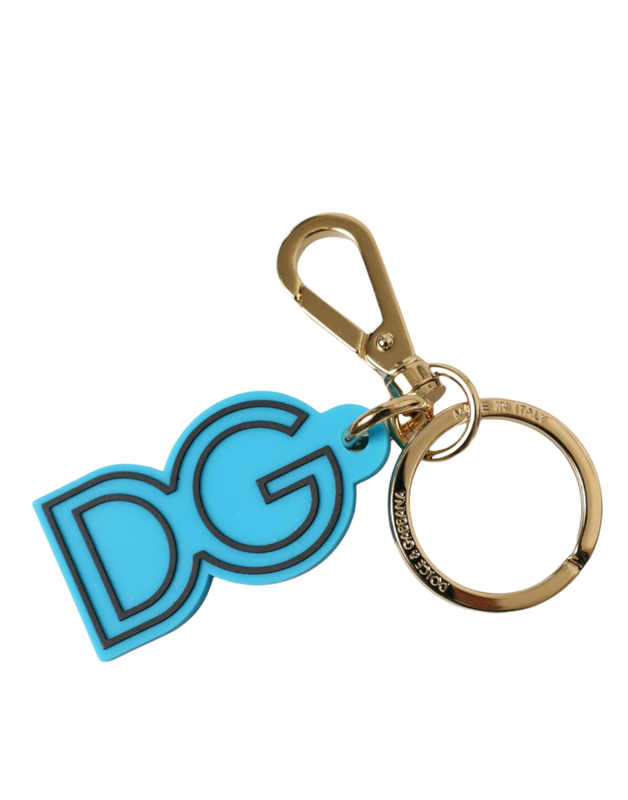Blue rubber gold tone metal dg logo keyring keychain-null