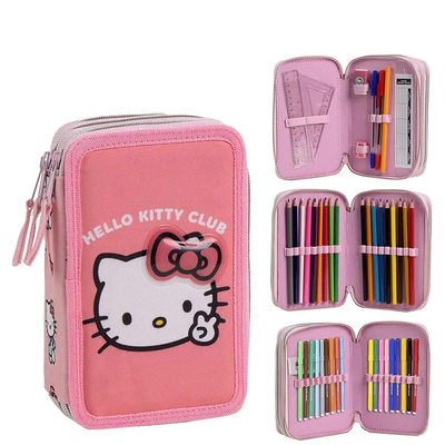 Triple rectangular pencil case hello kitty, , medium