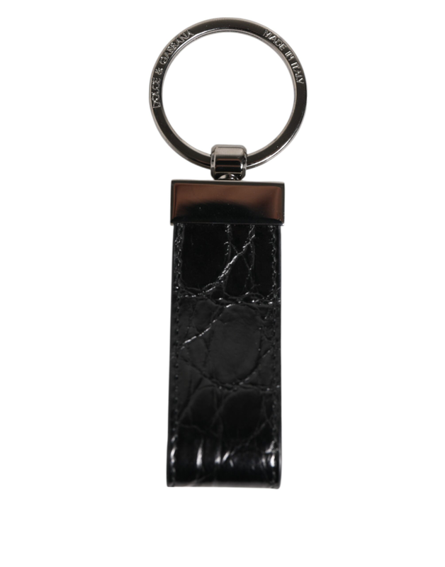 Black leather logo metal ring keychain holder men keyring-null