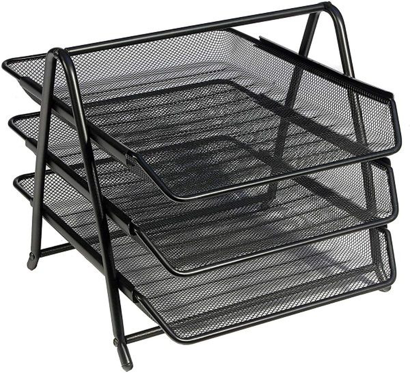 Metal mesh letter tray 3pcs set - black, , medium-null