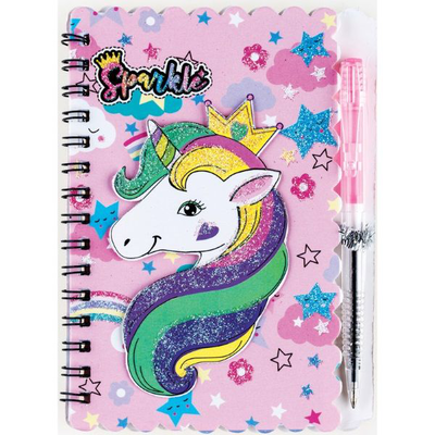 Note book spiral with pen 140x103mm 30sh. "unicorn" (ruled) /opp bag, , medium
