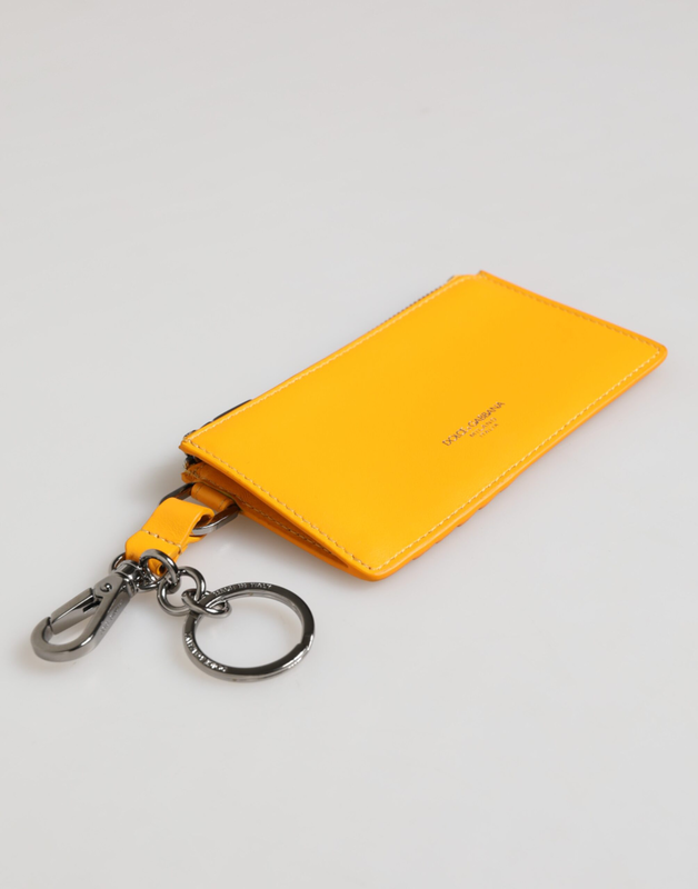 Yellow orange leather credit card key holder clip on wallet-null