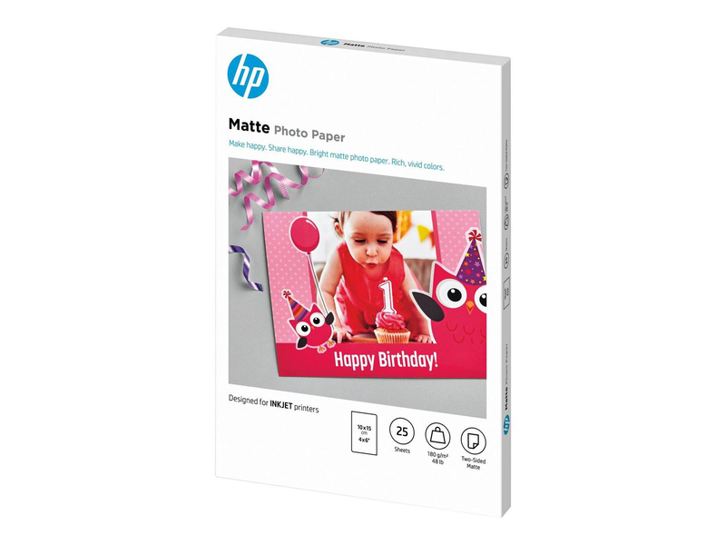 Hp / matte / 8.8 mil / 100 x 150 mm / 180 g/m&sup2; / 25 sheet(s) photo paper / for deskjet ink advantage 1275; officejet 38xx, 46xx, 52xx, 57xx, 68xx, 69xx, 80xx, 8702, 9012, , medium-null