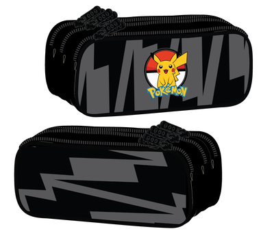 Em23 pokemon 3 zip pencil case, Black, medium